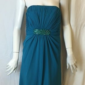 Basic II Turquoise Rushe Beaded Cocktail Dress